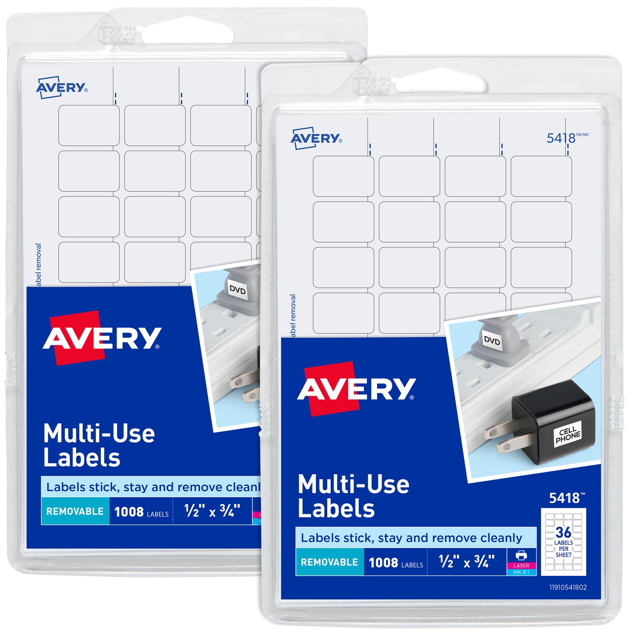 Avery Removable Labels, 1/2&#x22; x 3/4&#x22;, 2016 Labels, (2 Pack of 5418)